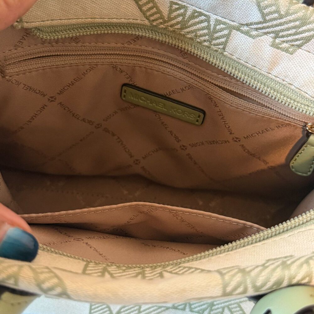 Michael Kors Mirella Small Jacquard Tote Crossbody Bag MK Graphic Logo Green - Picture 13 of 13